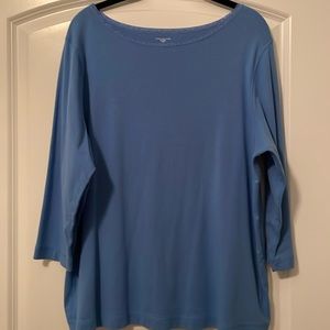 Blue Cotton Tee with Lace Trim